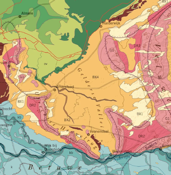Fragment van de geologische kaart van Nederland (TNO)